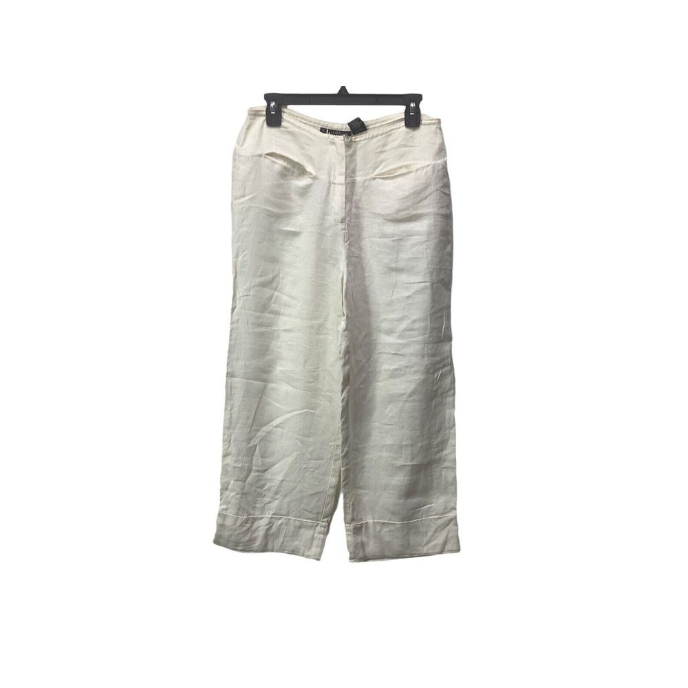 Will Smith Linen Capri Pants Size 16 White Cuff at Hem Straight Wide Leg‎